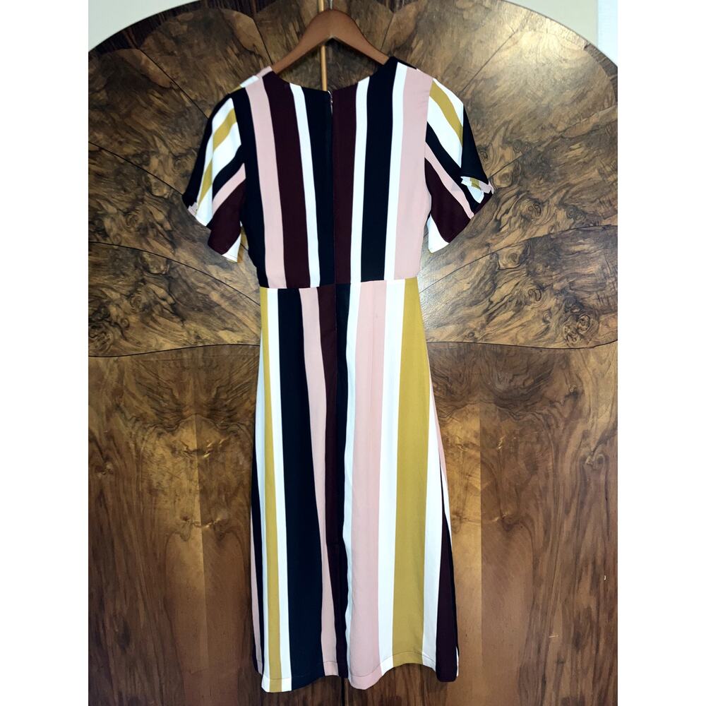 4SI3NNA Vertical Stripe Midi Dress Tie Front Fits Size Small DAY DRESS FEMININE - Picture 5 of 10